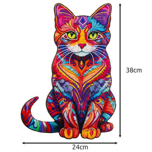 Wymiary puzzli kot po ułożeniu, wysokość 38 cm, szerokość 24 cm