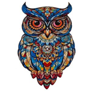 puzzle drewniane, które po ułożeniu tworzą obraz sowy