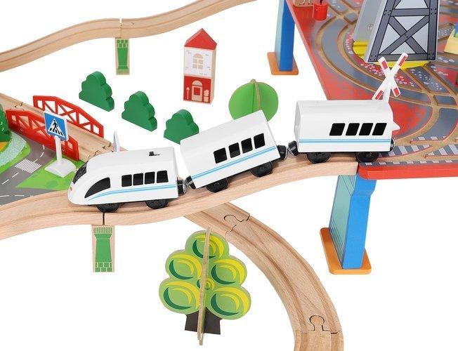 Drewniana kolejka 88 elementów – rozbudowany zestaw z portem - obrazek 4