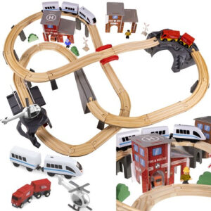 Drewniana Kolejka na Baterie 4,8 m z helikopterem