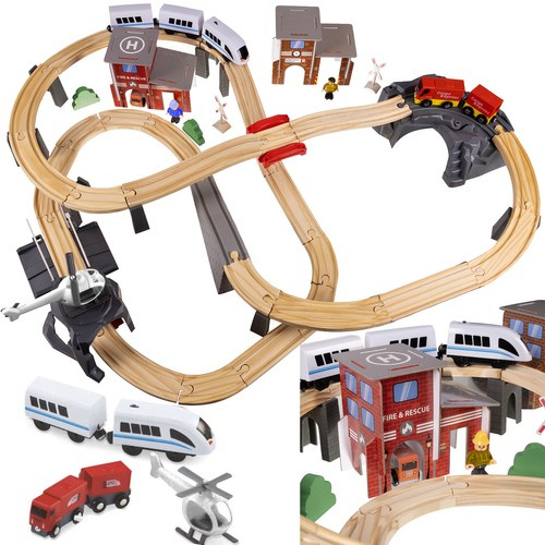 Drewniana Kolejka na Baterie 4,8 m z helikopterem